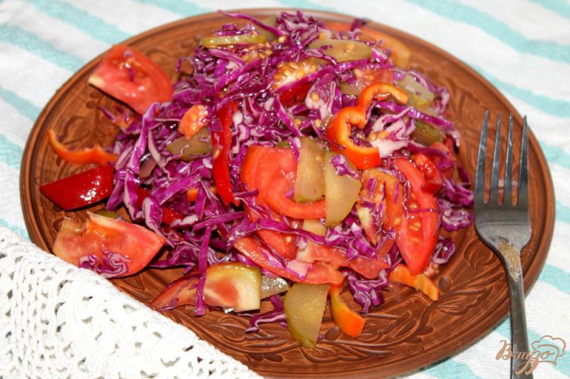 Фото приготовление рецепта: Капустный салат с соленым огурцом, перцем и помидорами шаг №5