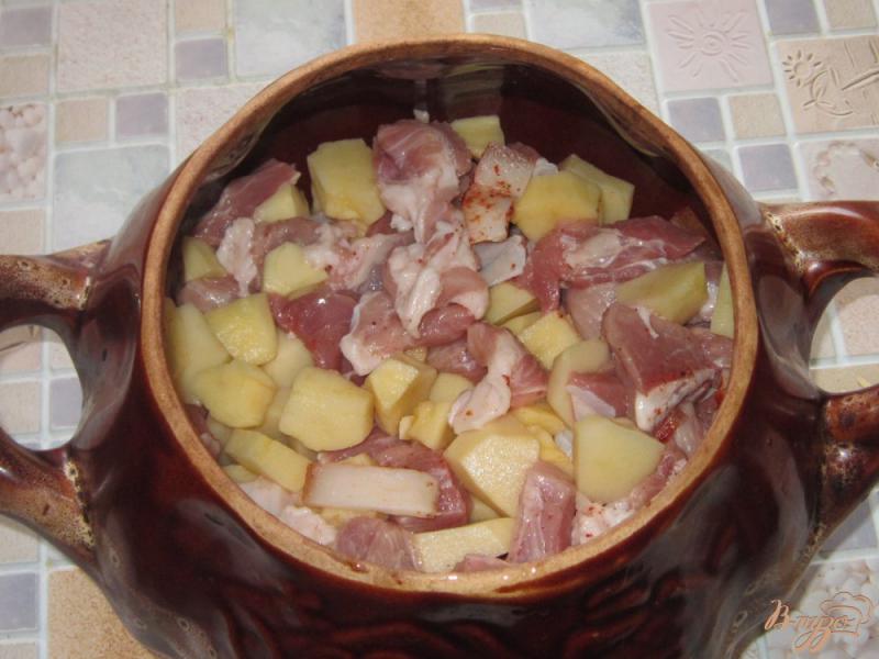 Фото приготовление рецепта: Жаркое из свинины с картофелем и салом шаг №4