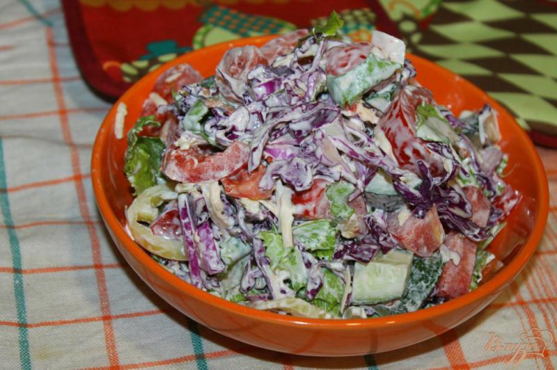 Фото приготовление рецепта: Салат из капусты с сыром и огурцами шаг №7