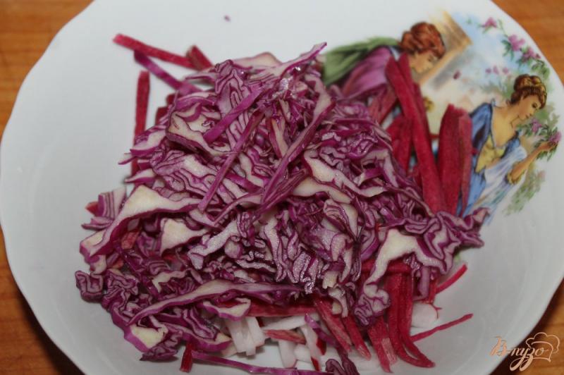 Фото приготовление рецепта: Домашний салат с редькой, редисом и соленым огурцом шаг №3