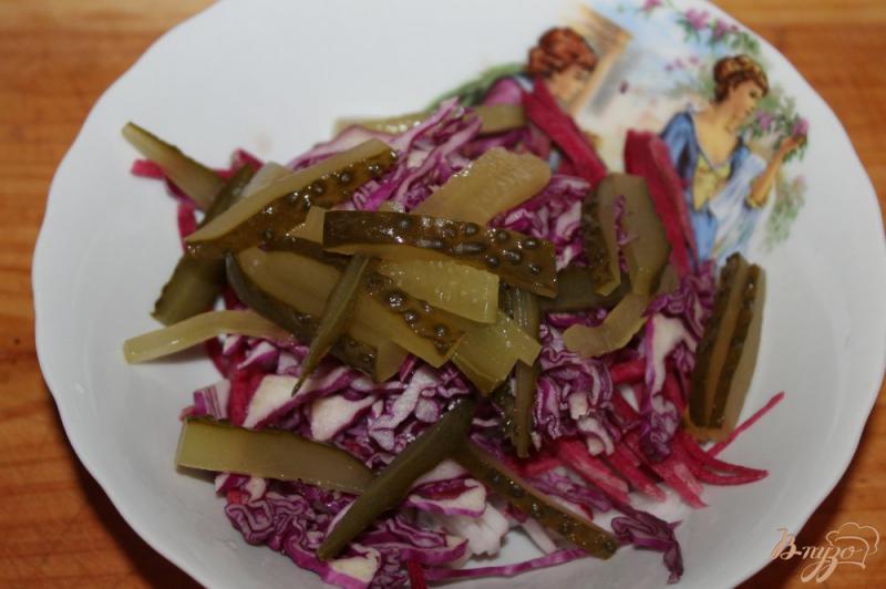 Фото приготовление рецепта: Домашний салат с редькой, редисом и соленым огурцом шаг №4