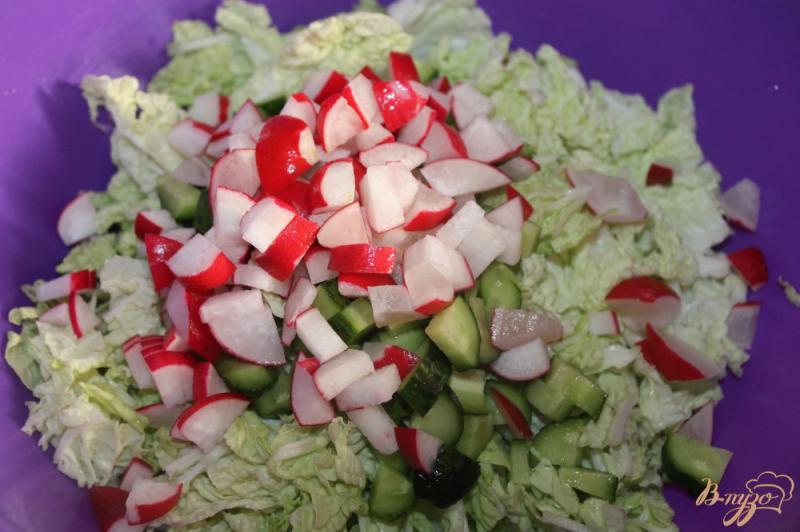 Фото приготовление рецепта: Салат из пекинской капусты с редисом и твердым сыром шаг №2