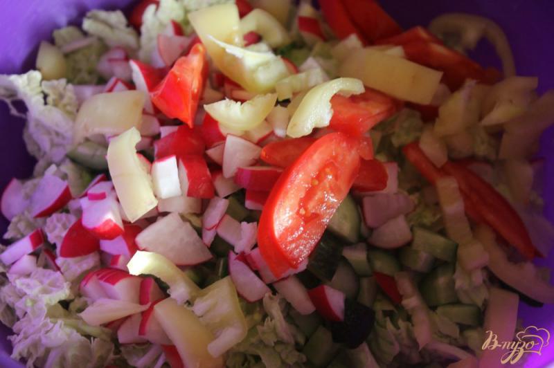 Фото приготовление рецепта: Салат из пекинской капусты с редисом и твердым сыром шаг №3