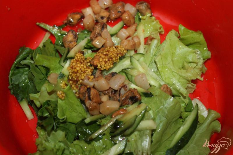 Фото приготовление рецепта: Свежий салат с мидиями и кальмарами шаг №5