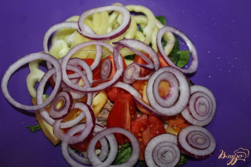 Фото приготовление рецепта: Салат с тунцом, шпинатом и перцем шаг №4