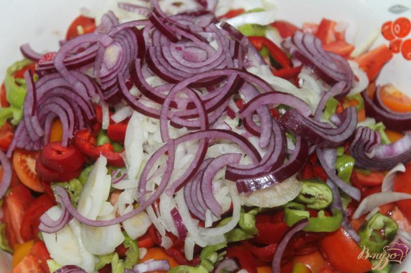 Фото приготовление рецепта: Помидорный салат с дайконом и солеными огурцами шаг №3