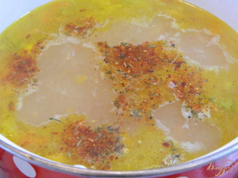 Фото приготовление рецепта: Суп на курином бульоне со специями и зеленым луком шаг №5