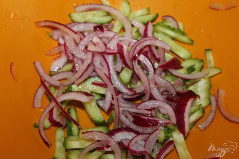 Фото приготовление рецепта: Салат с куриными желудками, маринованным луком и помидорами шаг №2