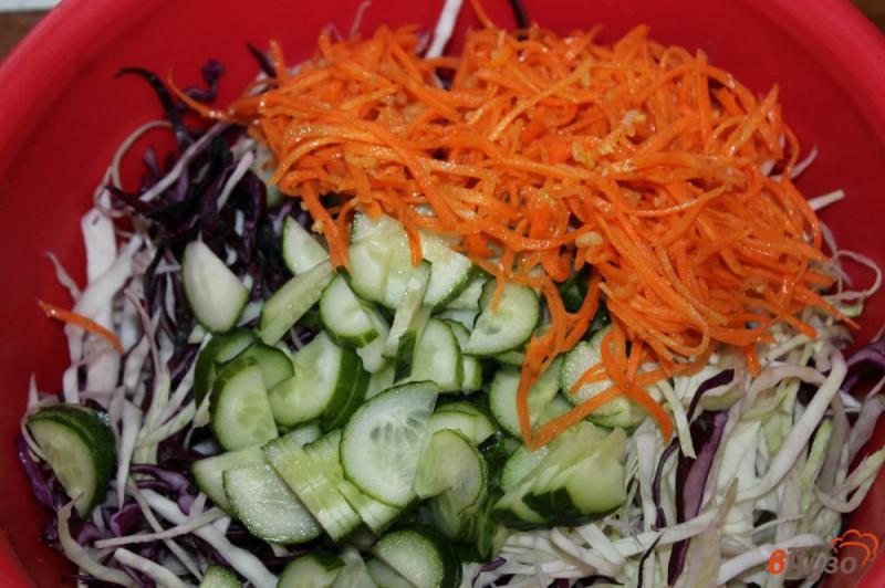 Фото приготовление рецепта: Салат из капусты с корейской морковью и колбасой шаг №4