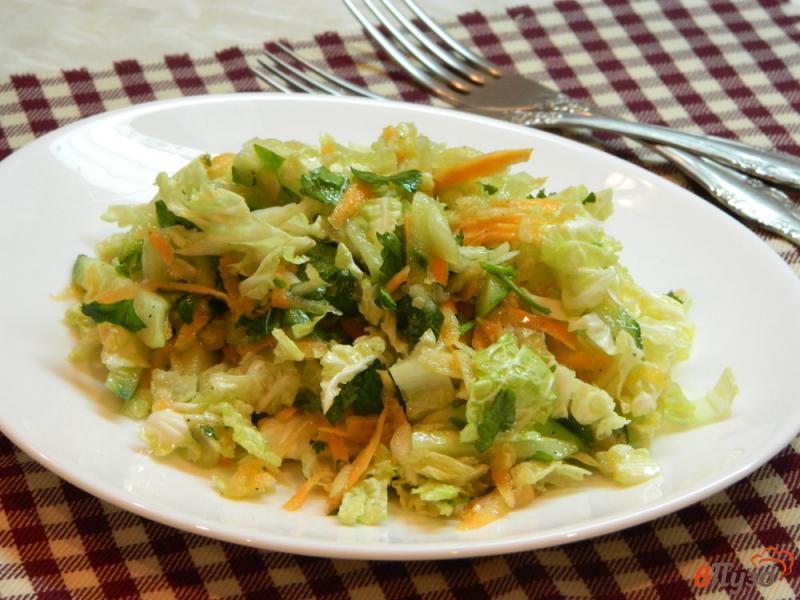 Фото приготовление рецепта: Салат из пекинской капусты с яблоком, огурцом и морковью шаг №6