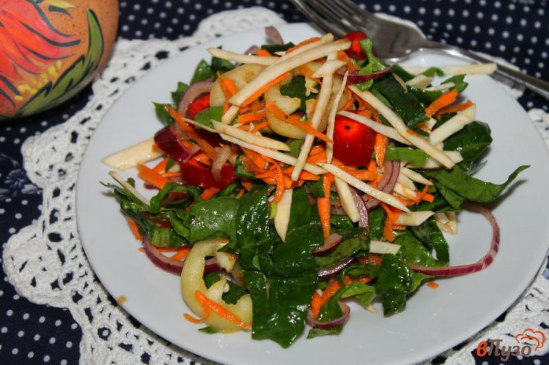 Фото приготовление рецепта: Витаминный салат из сельдерея со шпинатом и перцем шаг №7