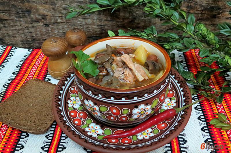 Фото приготовление рецепта: Суп с фасолью и лесными грибами шаг №9