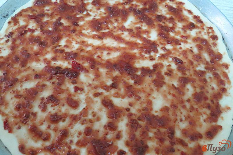 Фото приготовление рецепта: Тонкая пицца с ткемали и моцареллой шаг №8