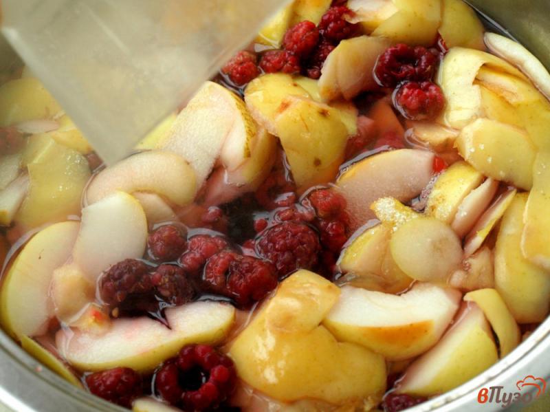 Фото приготовление рецепта: Компот с яблоками, малиной, калиной и айвой шаг №4