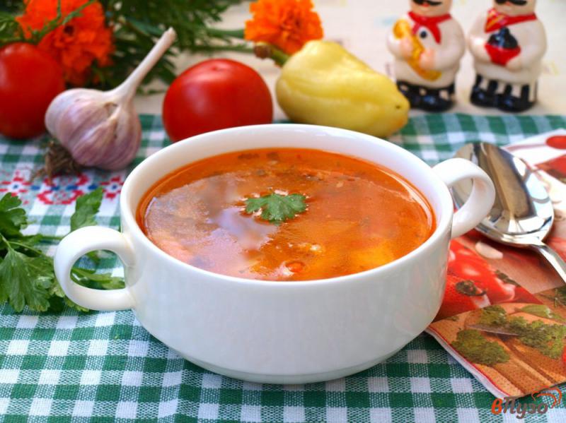 Фото приготовление рецепта: Суп из индейки с помидорами и болгарским перцем шаг №7