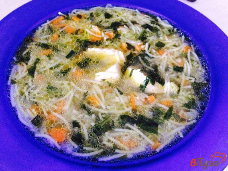 Фото приготовление рецепта: Куриный суп с вермишелью и шпинатом шаг №7