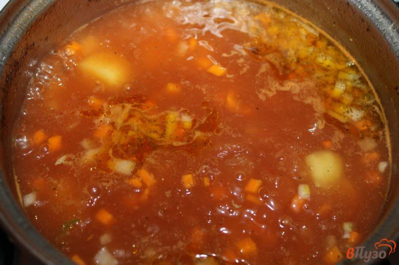 Фото приготовление рецепта: Томатный суп на курином бульоне с фрикадельками шаг №4