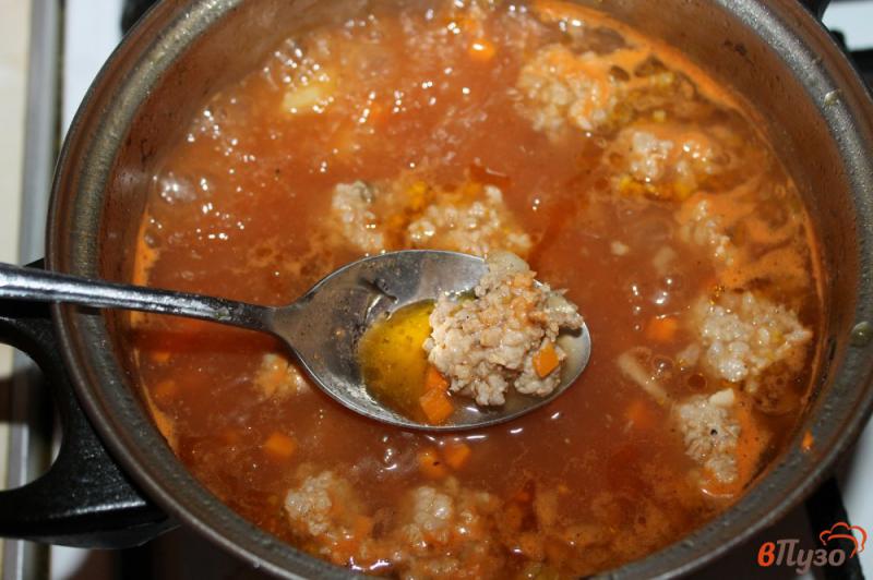 Фото приготовление рецепта: Томатный суп на курином бульоне с фрикадельками шаг №6