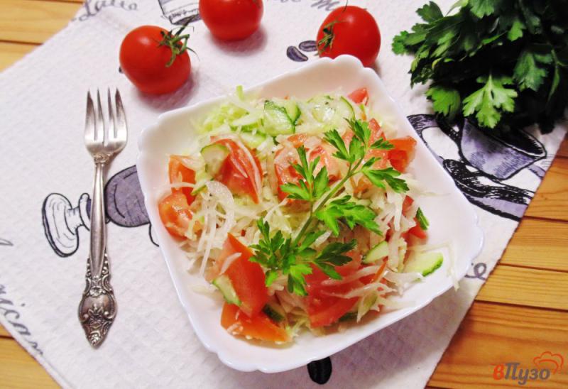 Фото приготовление рецепта: Салат из помидоров, огурцов и чеснока шаг №8
