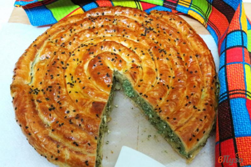 Фото приготовление рецепта: Спиральный пирог с творогом, моцареллой и шпинатом шаг №16