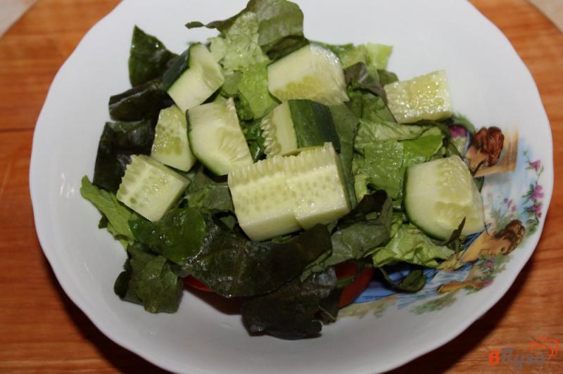 Фото приготовление рецепта: Помидорный салат с зеленью и моцареллой шаг №3