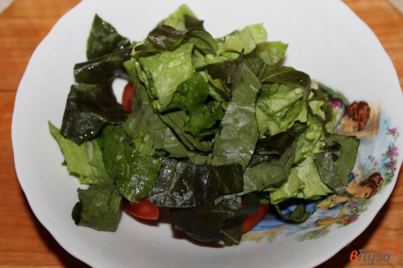 Фото приготовление рецепта: Помидорный салат с зеленью и моцареллой шаг №2