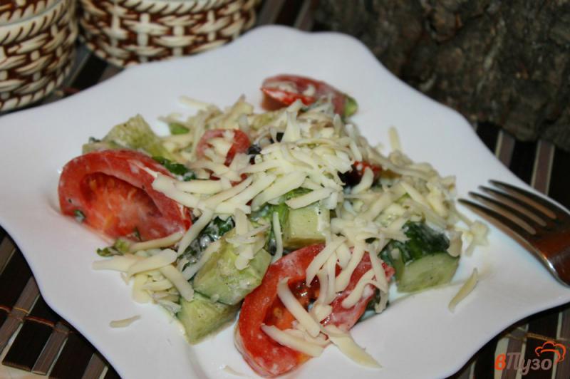 Фото приготовление рецепта: Помидорный салат с зеленью и моцареллой шаг №5