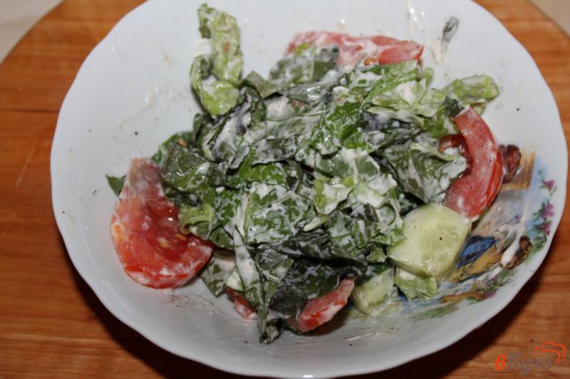 Фото приготовление рецепта: Помидорный салат с зеленью и моцареллой шаг №4