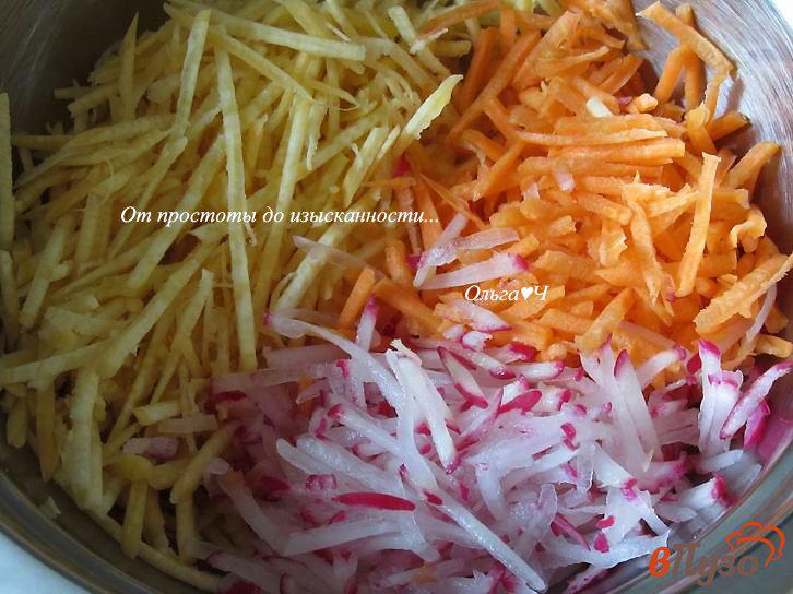 Фото приготовление рецепта: Салат из репы, моркови и редиса (без масла) шаг №2