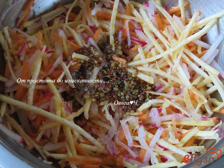 Фото приготовление рецепта: Салат из репы, моркови и редиса (без масла) шаг №4