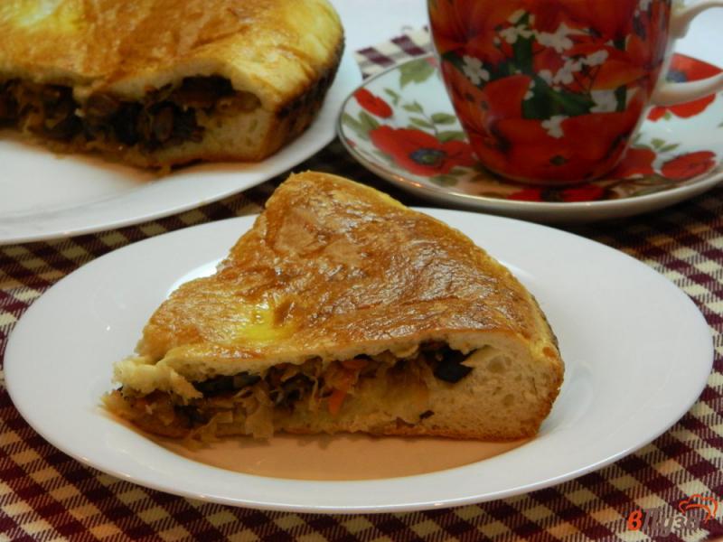 Фото приготовление рецепта: Закрытый пирог с квашеной капустой и грибами шаг №10