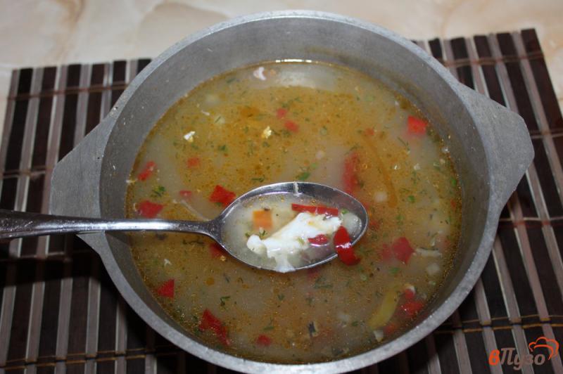 Фото приготовление рецепта: Суп с рыбными консервами и яйцом шаг №6