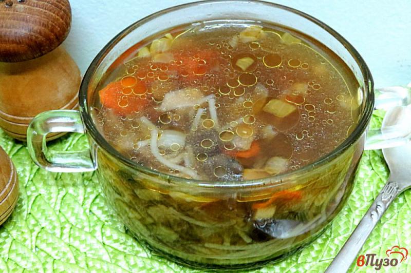 Фото приготовление рецепта: Суп из белых грибов с вермишелью паутинка шаг №9