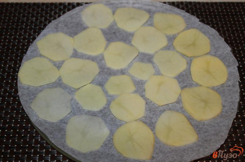 Фото приготовление рецепта: Домашние картофельные чипсы без масла в микроволновке шаг №4