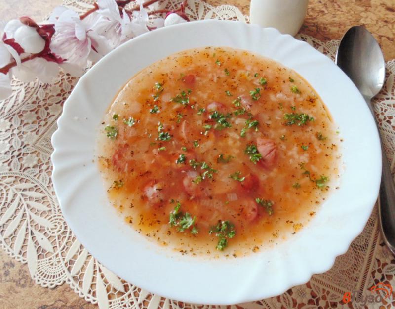 Фото приготовление рецепта: Суп с рисом и копченостями шаг №9