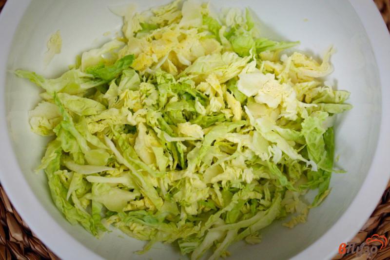 Фото приготовление рецепта: Салат из савойской капусты с яйцом и грибами шаг №2