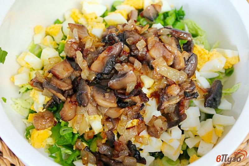 Фото приготовление рецепта: Салат из савойской капусты с яйцом и грибами шаг №5