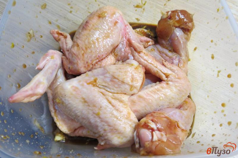 Фото приготовление рецепта: Куриные крылышки в соевом соусе с медом шаг №3