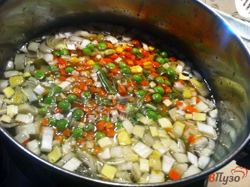 Фото приготовление рецепта: Овощной суп с пельменями шаг №3