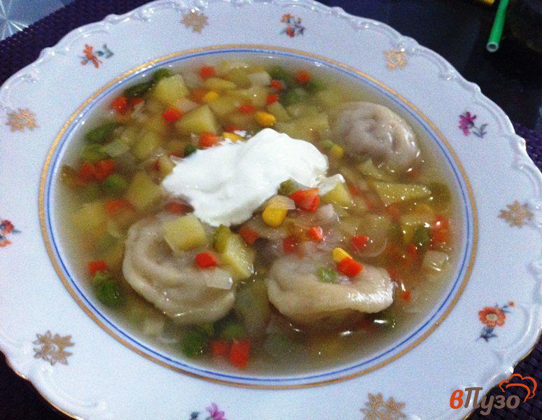 Фото приготовление рецепта: Овощной суп с пельменями шаг №6