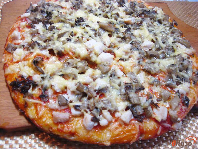 Фото приготовление рецепта: Пицца с курицей и вешенками шаг №11