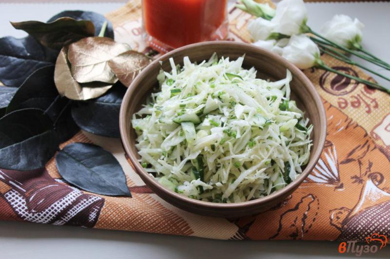 Фото приготовление рецепта: Салат из белокочанной капусты с зеленью и свежим огурцом шаг №5