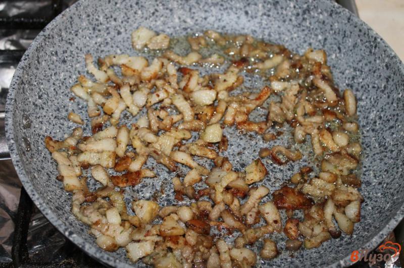 Фото приготовление рецепта: Жареный картофель на маринованном сале с луком шаг №3