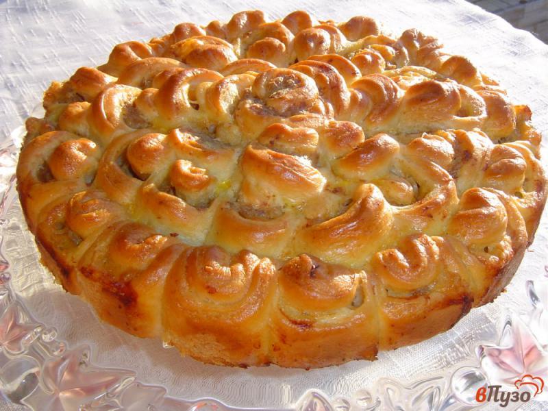 Фото приготовление рецепта: Дрожжевой пирог с мясом «Цветок» шаг №11
