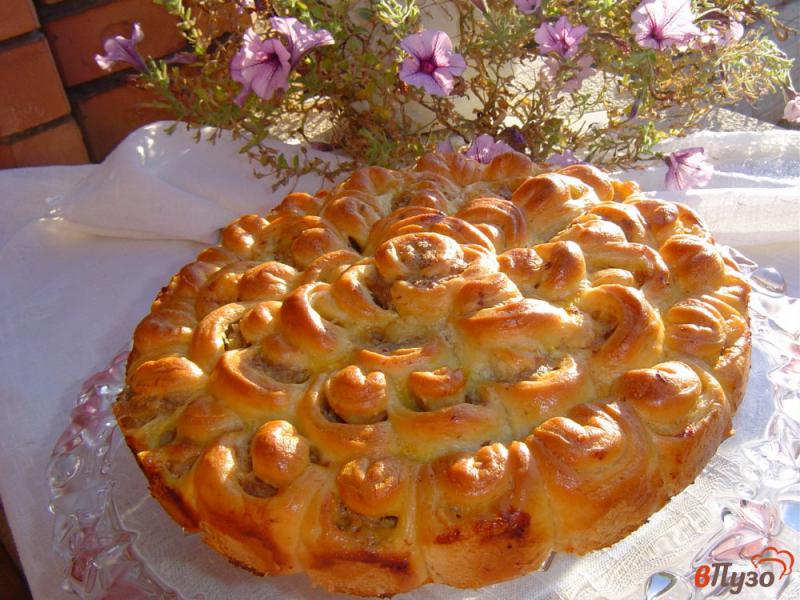 Фото приготовление рецепта: Дрожжевой пирог с мясом «Цветок» шаг №12