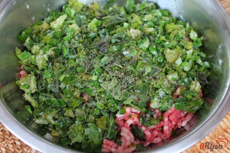 Фото приготовление рецепта: Пельмени с мясом, луком и зеленью шаг №5