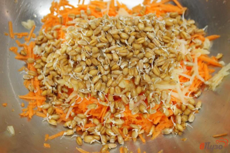 Фото приготовление рецепта: Морковный салат с пророщенной пшеницей и яблоком шаг №4