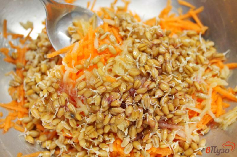 Фото приготовление рецепта: Морковный салат с пророщенной пшеницей и яблоком шаг №5