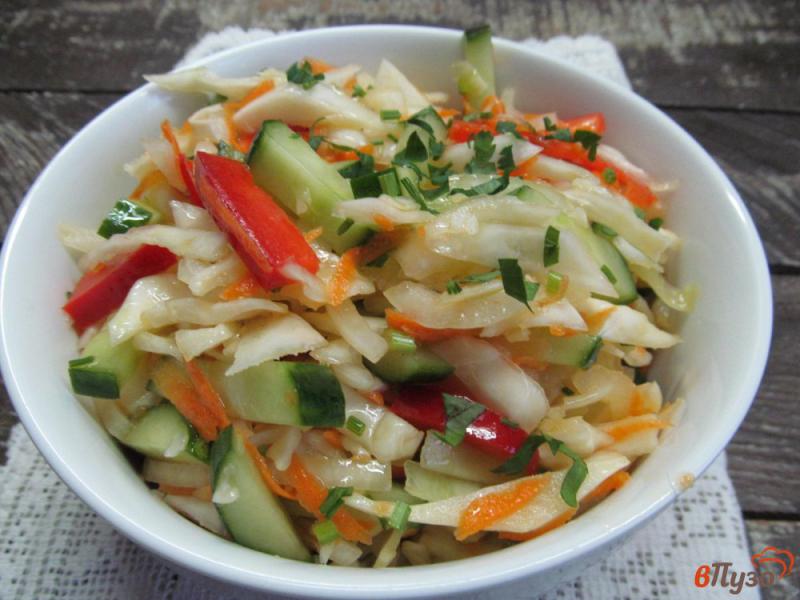 Фото приготовление рецепта: Салат из маринованной капусты с огурцом и перцем шаг №8