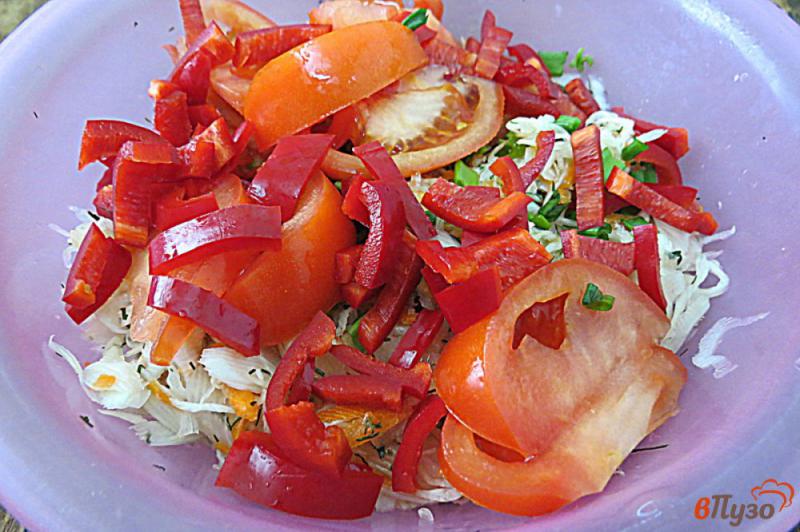Фото приготовление рецепта: Салат из капусты, перца и помидоров шаг №9